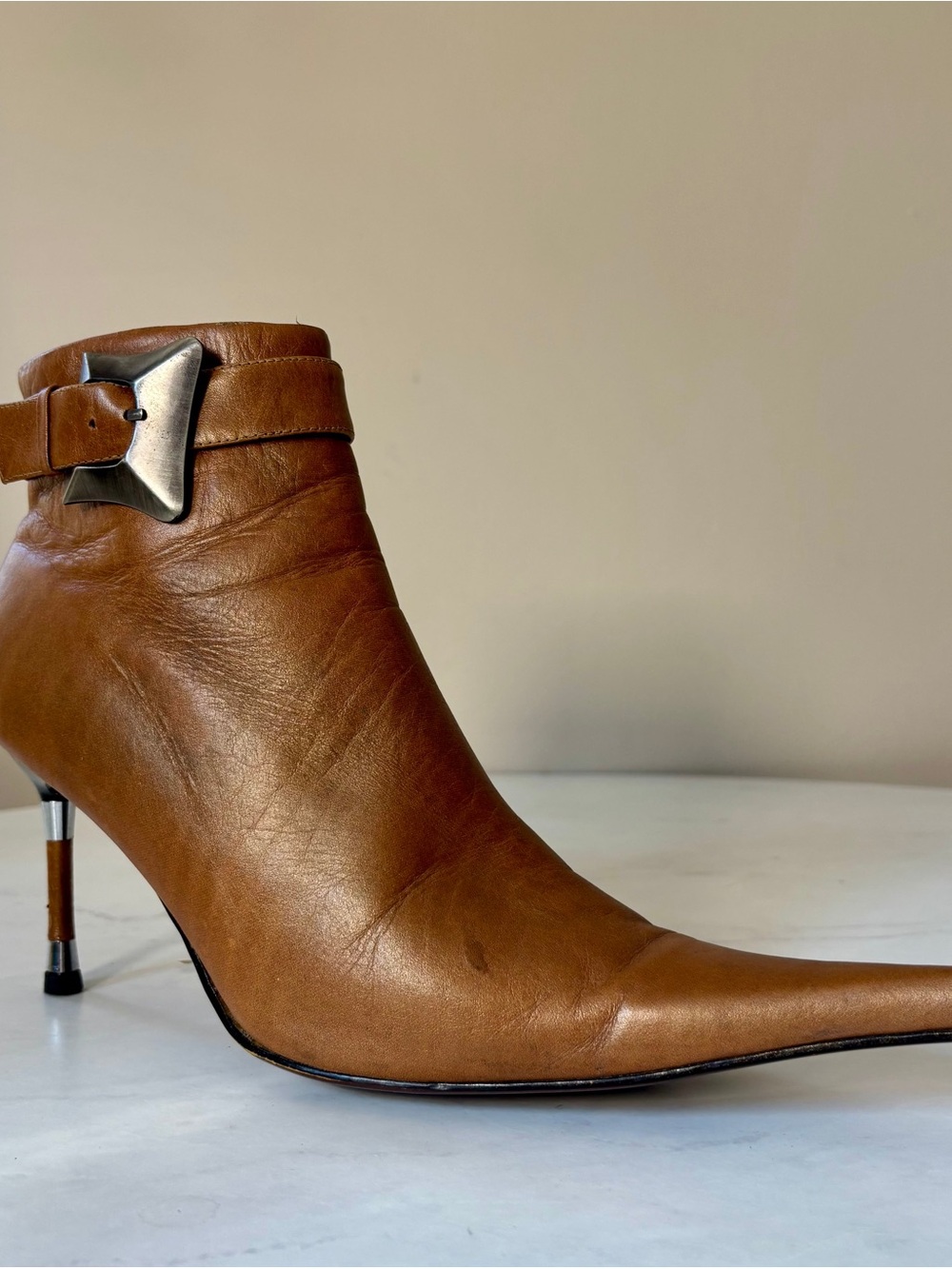 Bronx y2k Cognac Leather Pointed Ankle Boot